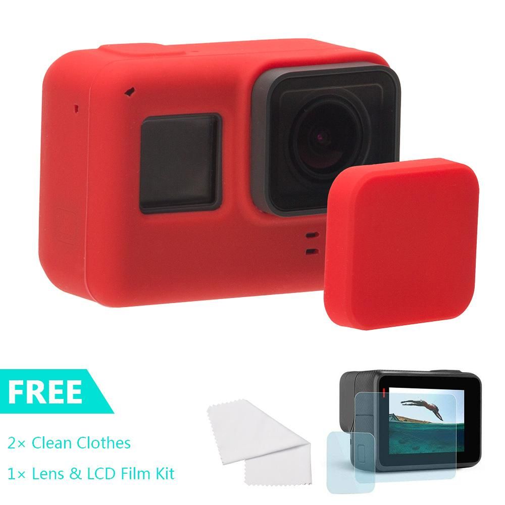 Soft Silicone Rubber Housing Case with Lens Cover Cap + Gift LCD & Lens PET Screen Protector Film For GoPro Hero 7 6 5 Black Sports Action Camera