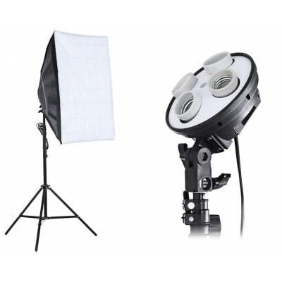 4 -in 1 E27 Lamp Holder Studio Softbox Light Kit with 60*60cm stand