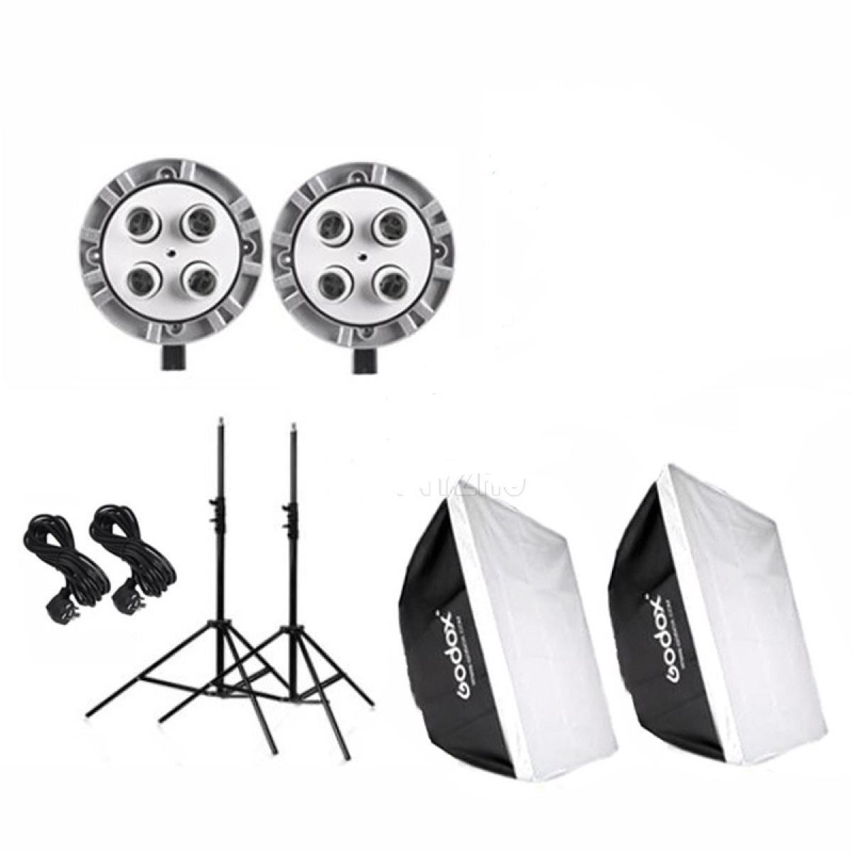 Godox TL-4 E27 4 Socket Studio Lighting Bulb Light Holder Head Kit + 60x60cm Softbox + 2m Stand