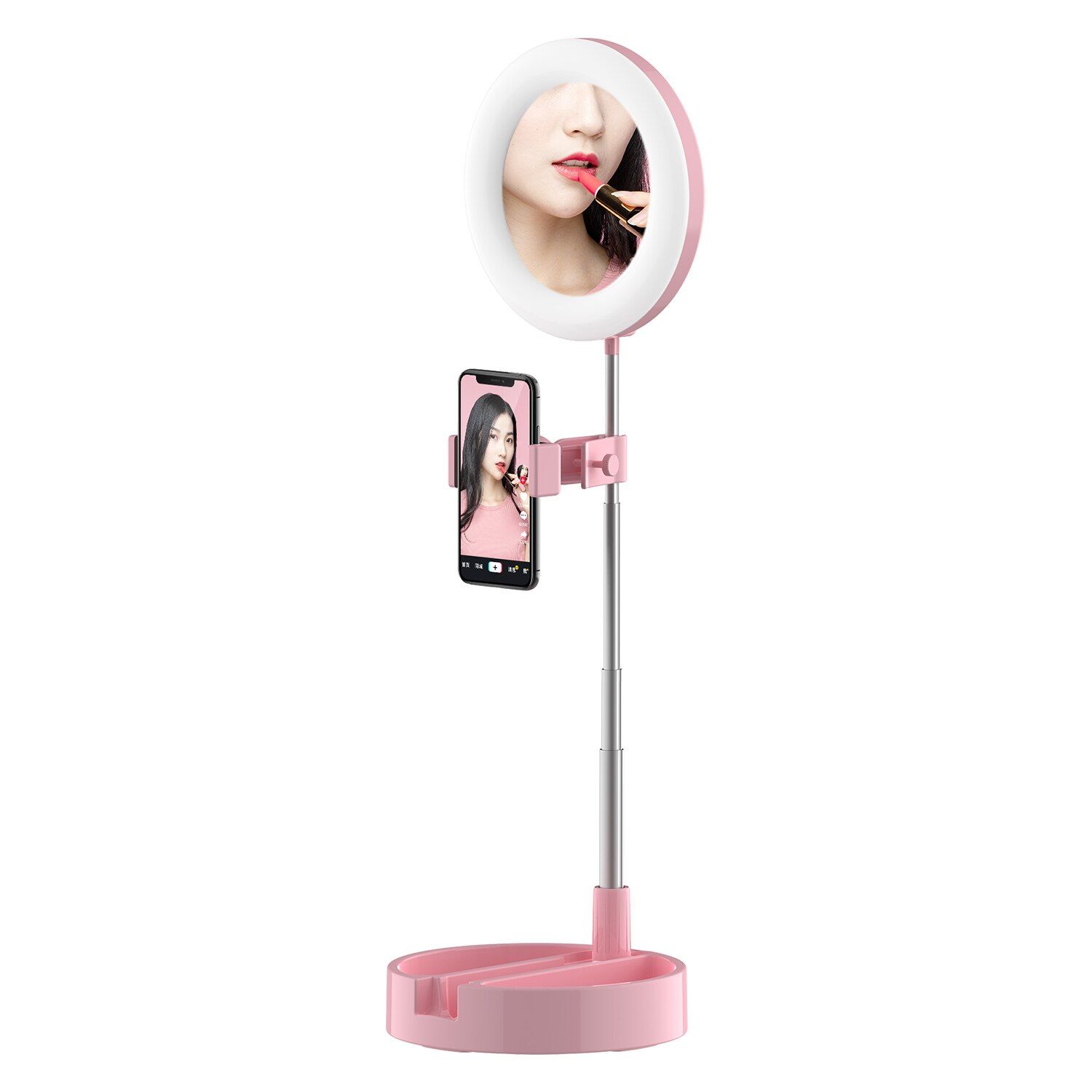 12W 7“ Mini Led Fill-in Light for Makeup Live Stream Selfi Ring Light with Mirror and Phone Holder for YouTube Video