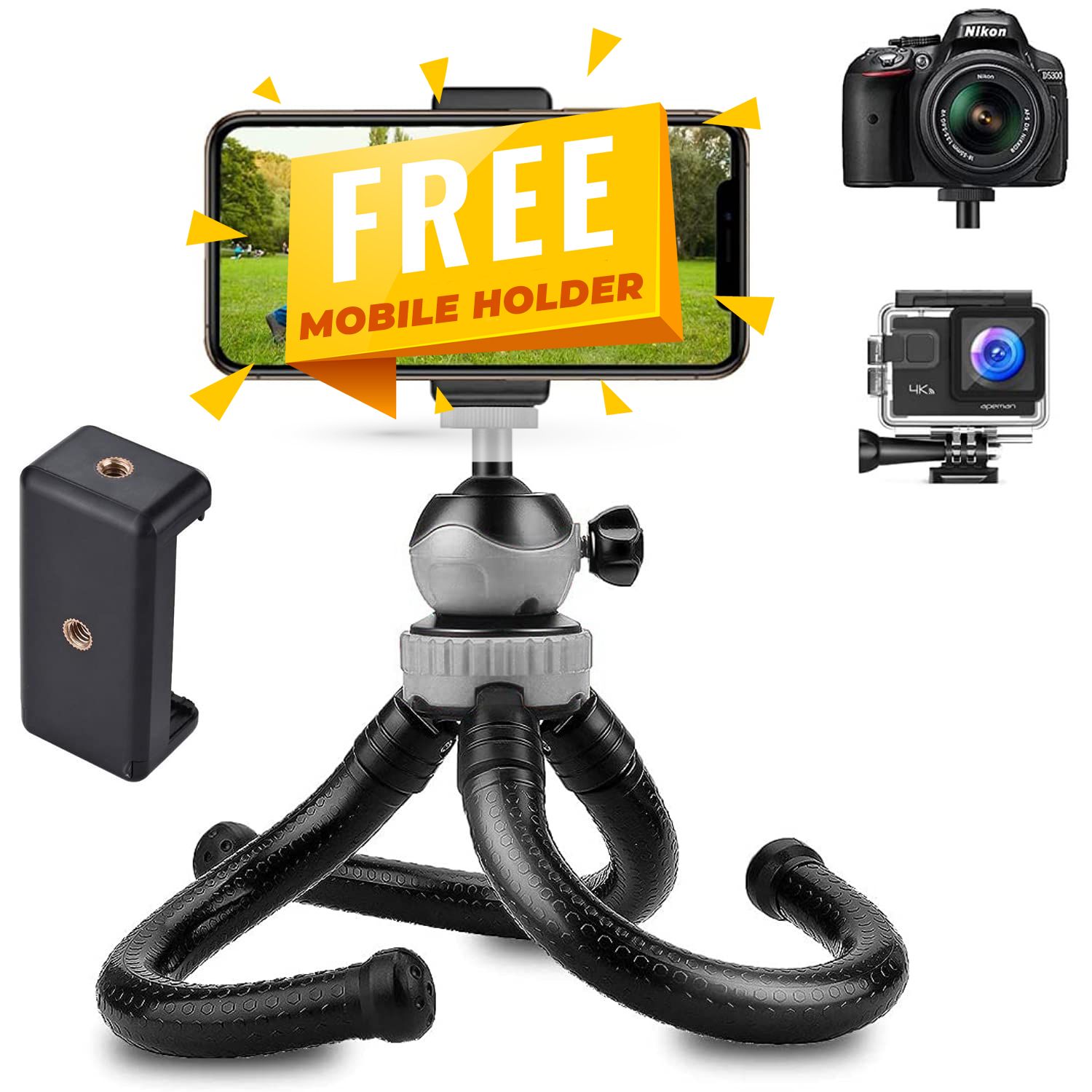Flexible Octopus Tripod Free Mobile Holder for mobile, DSLR camera and action camera Tripod