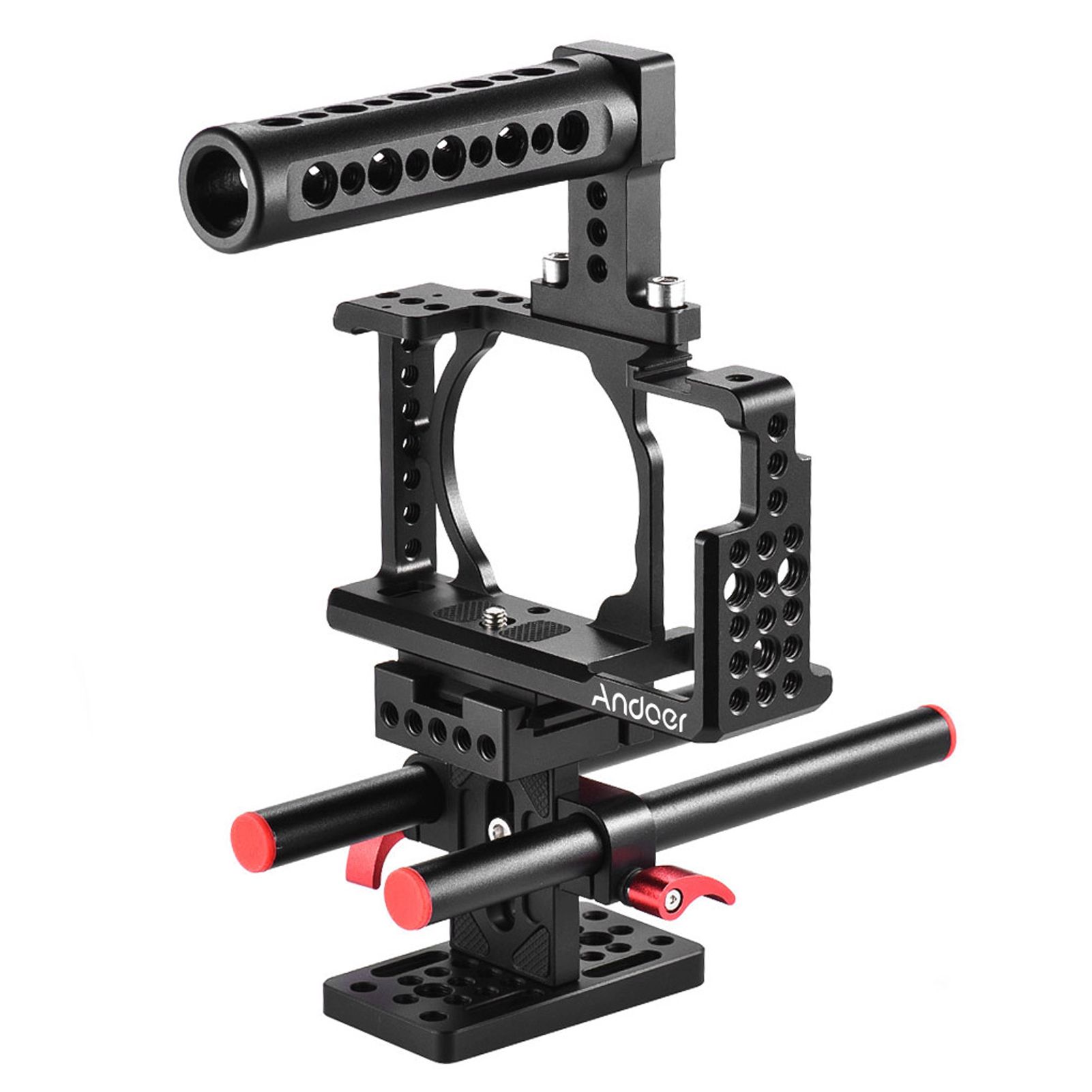 Protective Video Camera Cage Kit Aluminum Alloy Include Top Handle/2pcs 15mm Rod/Baseplate for Sony A6000 A6300 NEX7 ILDC  to Mount Microphone Monitor Tripod Lighting Accessories Film Making