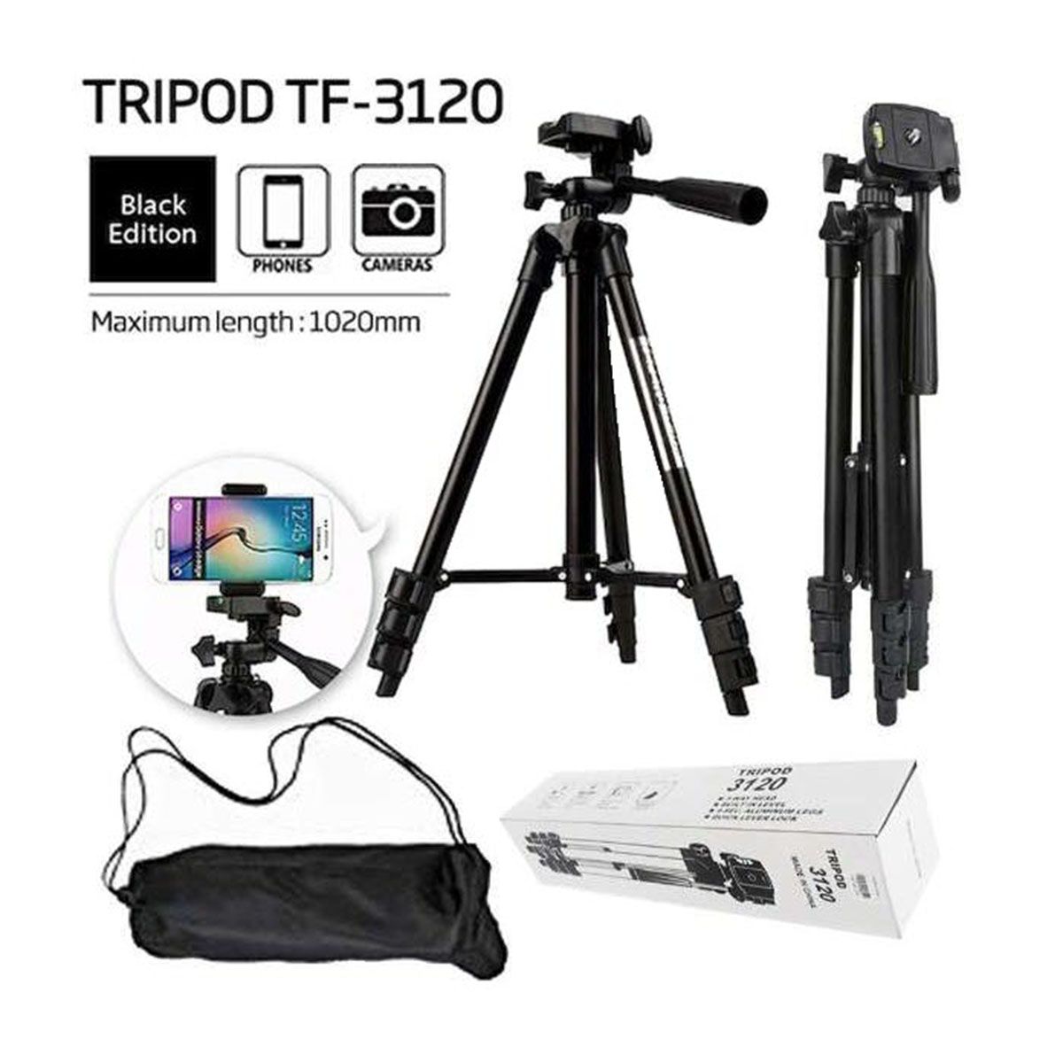 DSLR Camera Stang Aluminum Alloy Tripod For Camera & Mobile - Black