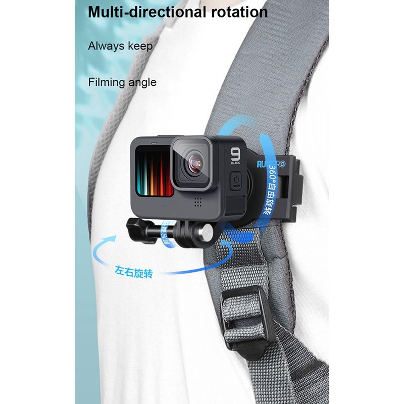 360 Degree Rotary Backpack Clip Mount for Gopro Hero 9 8 7 6 5 4 3 Sjcam Shoulder Belt Action Camera Accessories