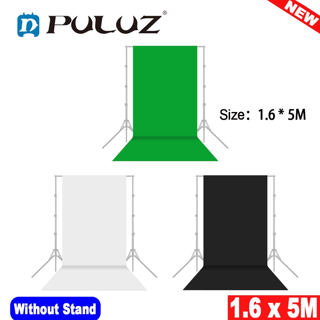 PULUZ 1.6x5m / 5x16ft Photography Studio Non-woven Backdrop Background for Titok Pictorial Photoshoot Vlogging Live Streaming Screen Solid Color Black / green / white (optional)
