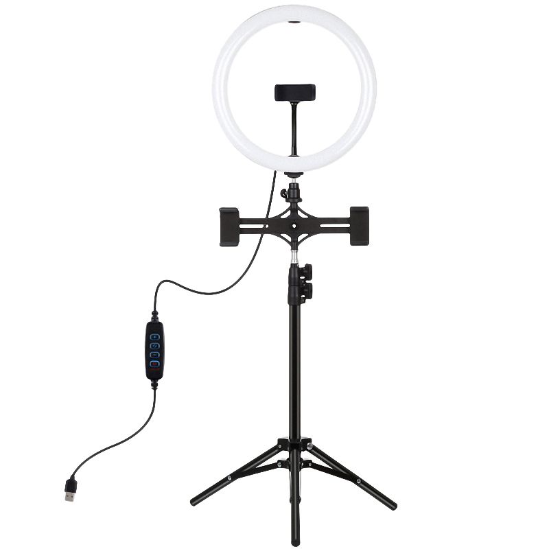 PULUZ 1.1M Tripod Mount + Dual Phone Brackets + 11.8 Inch 30cm Curved Surface USB 3 Modes Dual Color LED Ring Light