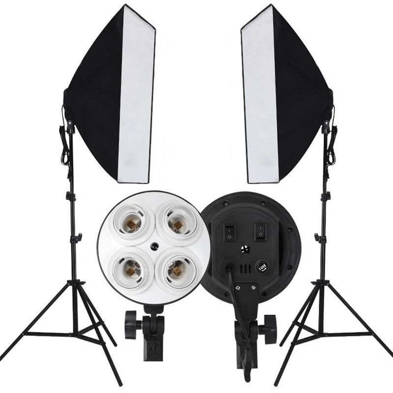 PHOTO VIDEO STUDIO LIGHTING KIT 4-SOCKET E27 LAMP HOLDER SOFTBOX LIGHT STANDS