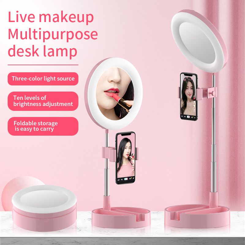 G3 Folding Integrated Ring-shaped Fill Light Cellphone Live Support Stand LED Makeup Ring Light Ring Mirror Light For YouTube