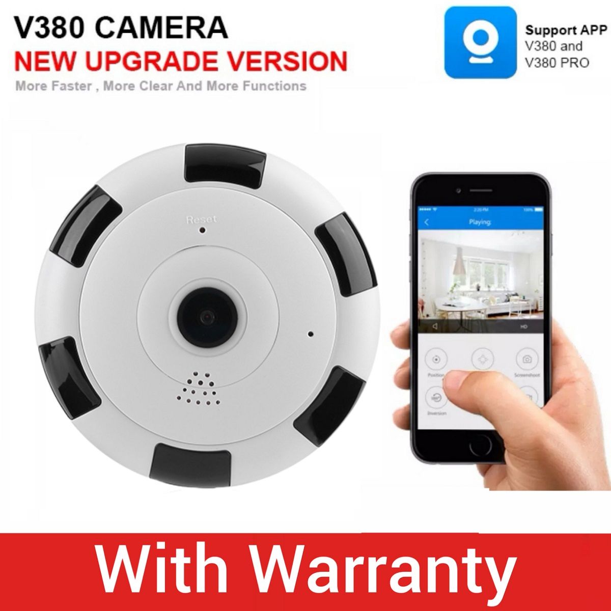 V380 Panoramic WIFI IP Camera Night Vision HD VR 2MP P2P Two-Way Audio IR 360 Degree