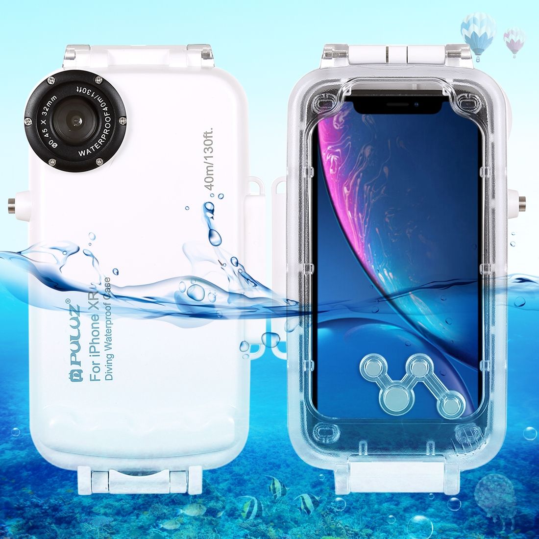 For iPhone XR PULUZ 40m/130ft Waterproof Diving Case Photo Video Taking Underwater Housing Cover