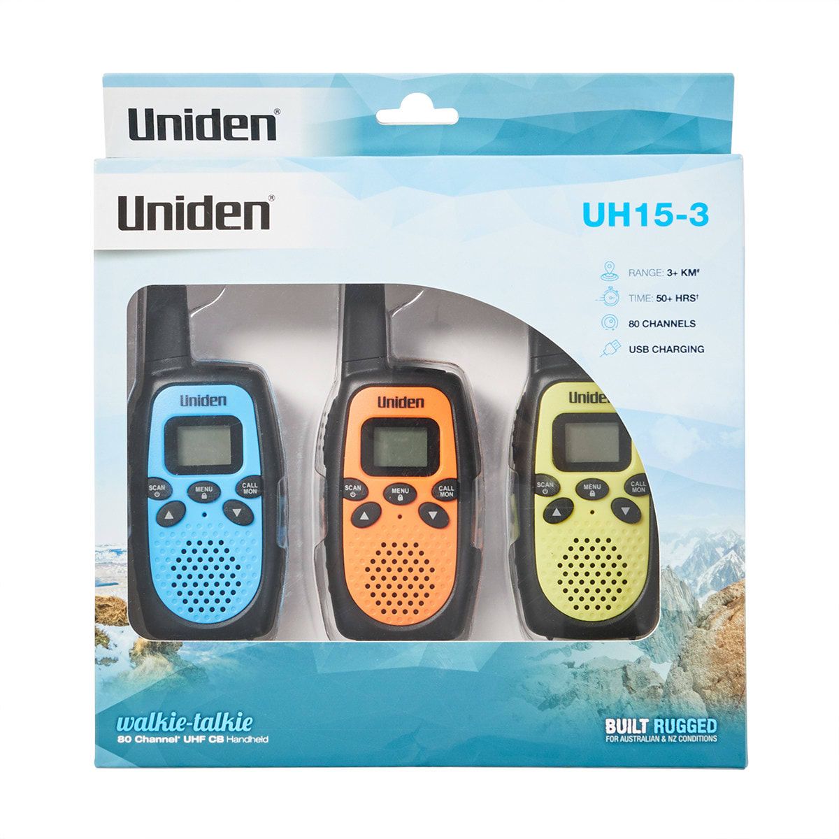 3 Pack Uniden UH15-3 - Triple Colour UHF 2-Way Radios
