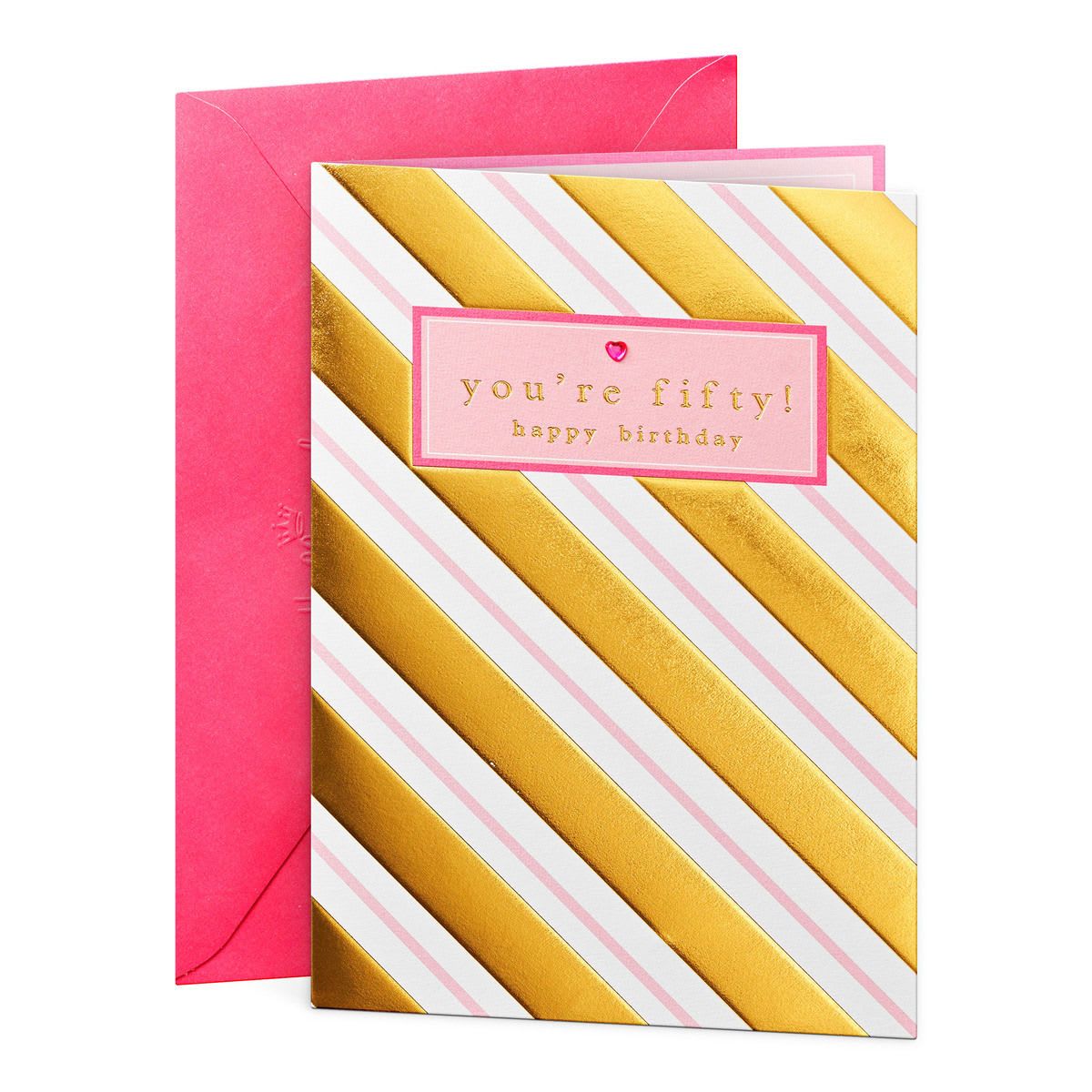Hallmark Birthday Card for Her Age 50 - Gold Stripes