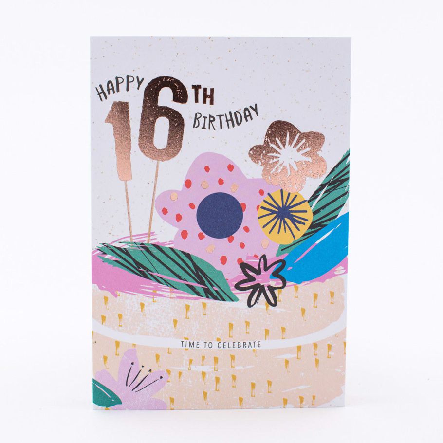 Hallmark 16th Birthday Card - Floral Cake