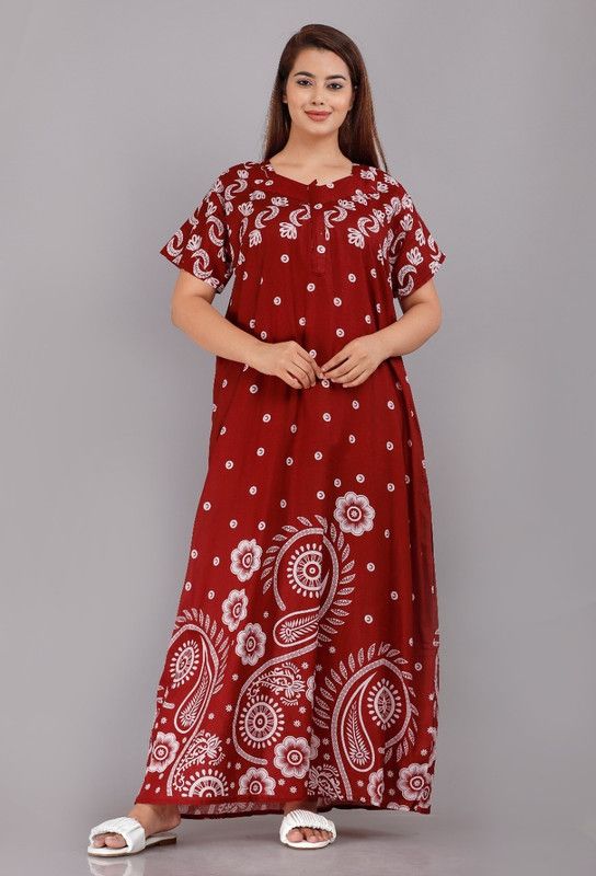 Women Nighty  (Maroon, White)