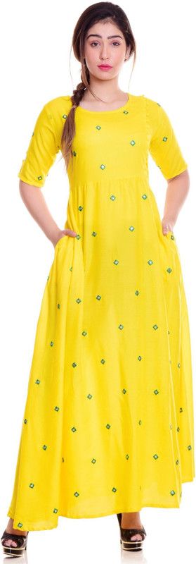 Women Block Print Pure Cotton Straight Kurta  (Yellow)