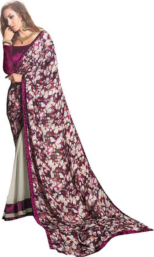 Printed Bollywood Georgette Saree  (White)