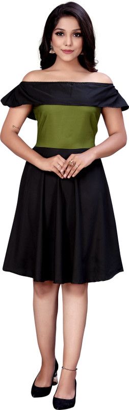 Women Skater Green, Black Dress