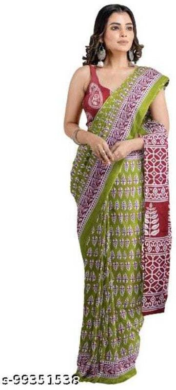 Fashion Pure Cotton Saree  (Green, Pink)