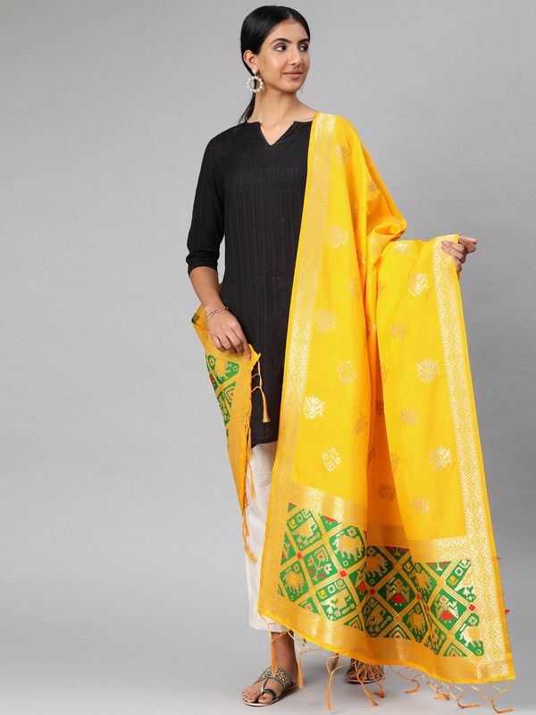 Art Silk Embellished Gold Women Dupatta