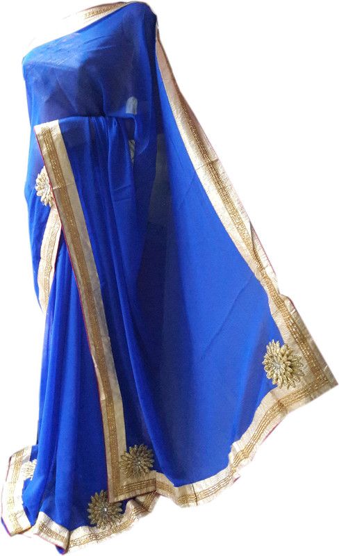 Solid/Plain Bollywood Cotton Blend Saree  (Blue)