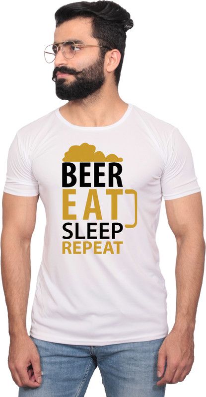 1973 Men Graphic Print Round Neck Polyester White T-Shirt