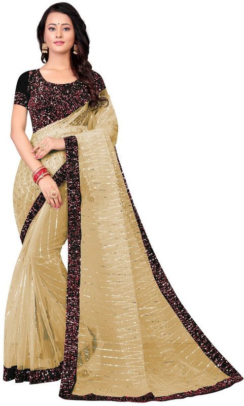 Embellished Bollywood Organza, Art Silk Saree  (Cream)