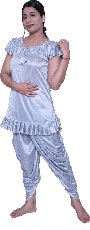 Pack of 2 Women Nighty Set  (Silver)