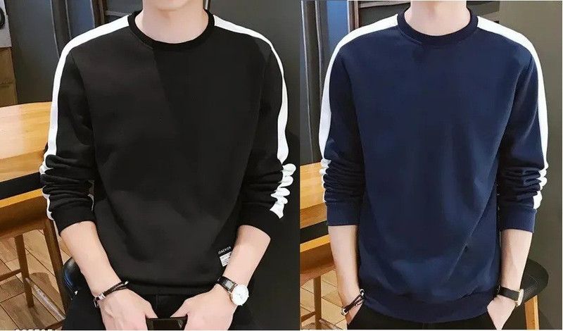 Color Block Men Black, Blue T-Shirt  (Pack of 2)