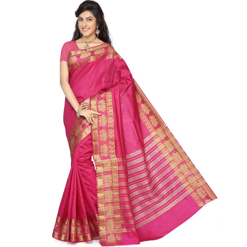 Woven Bollywood Tussar Silk Saree  (Magenta)