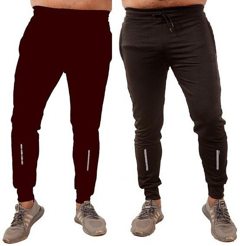 Pack of 2 Men Solid Maroon, Black Track Pants