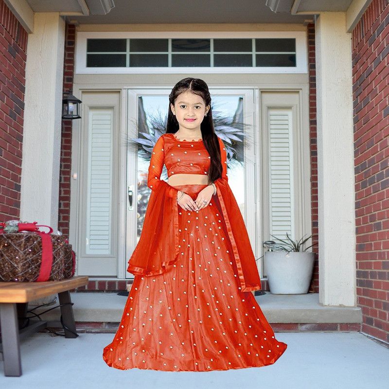 Girls Lehenga Choli Ethnic Wear Polka Print Lehenga, Choli and Dupatta Set  (Pink, Pack of 2)
