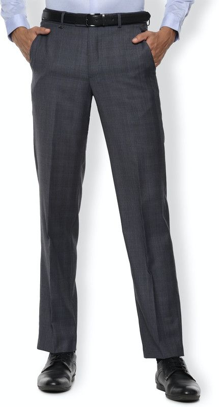 Men Regular Fit Grey Wool Trousers