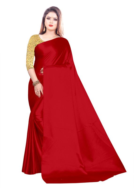 Plain Bollywood Satin Saree  (Red)