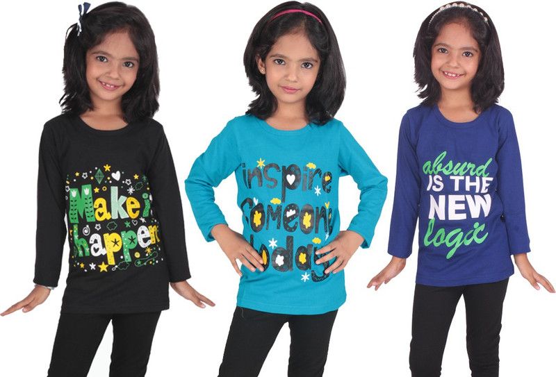 Girls Casual Cotton Blend Full Sleeve Top  (Multicolor, Pack of 3)