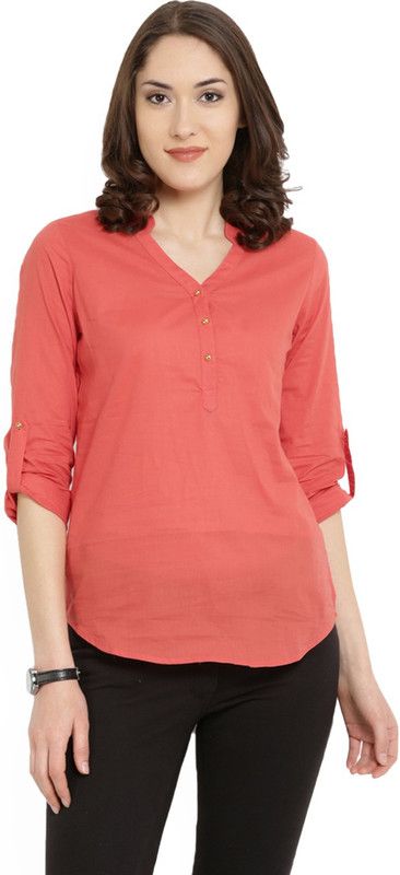 Formal Regular Sleeves Solid Women Orange Top