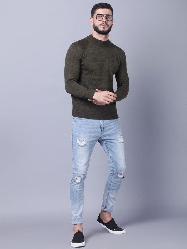 Men Solid Crew Neck Dark Green Sweater
