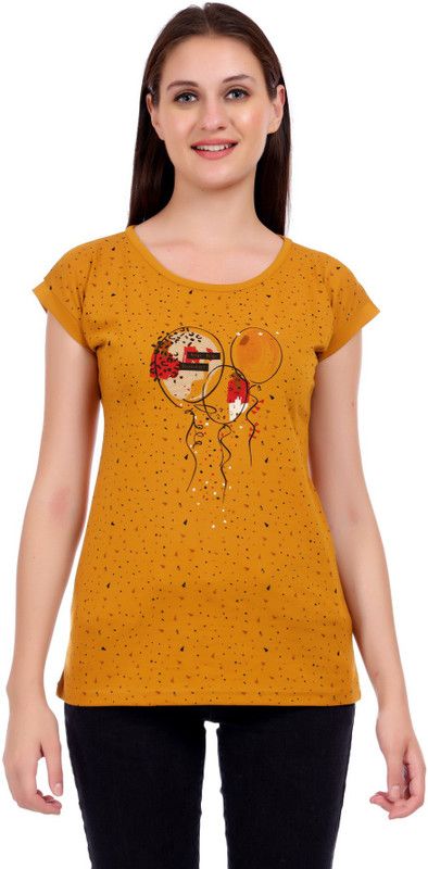 D-DYA Women's Cotton Regular Fit Stylish And Comfortable Women Solid Round Neck Cotton Blend Yellow T-Shirt