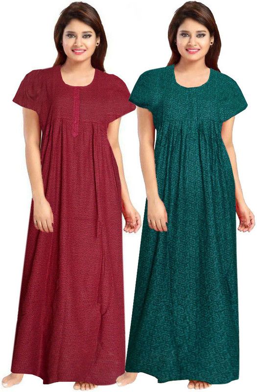 Pack of 2 Women Nighty Set  (Maroon, Green)