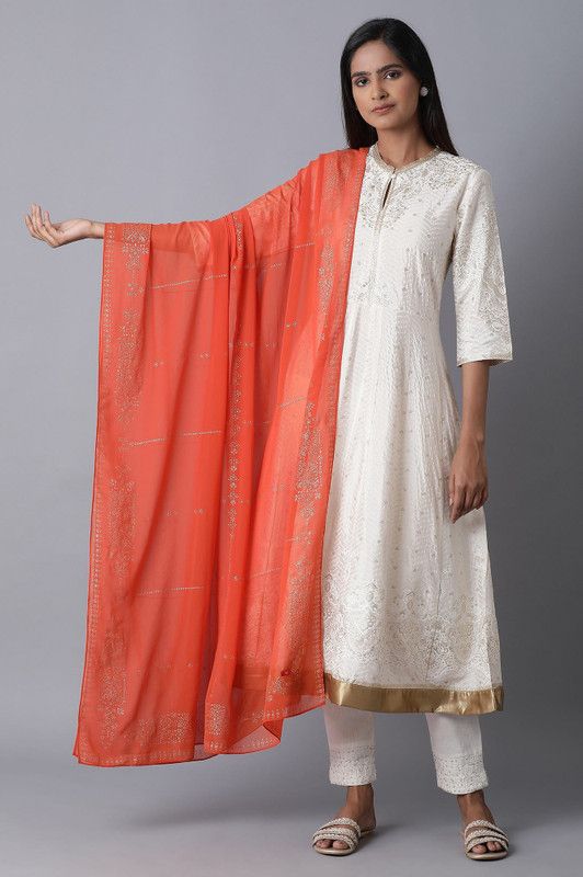 Georgette Embellished Orange Women Dupatta