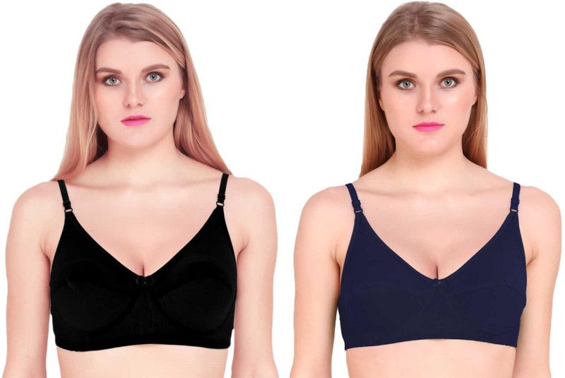 Women Full Coverage Non Padded Bra  (Black, Blue)