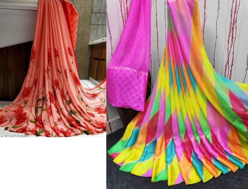 Floral Print Daily Wear Georgette Saree  (Pack of 2, Pink)
