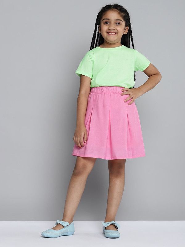 Baby Girls Casual T-shirt Skirt  (Green)