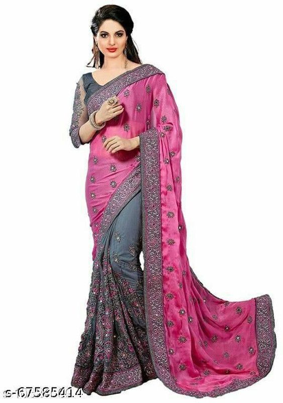 Embroidered Bollywood Cotton Silk Saree  (Pink, Grey)