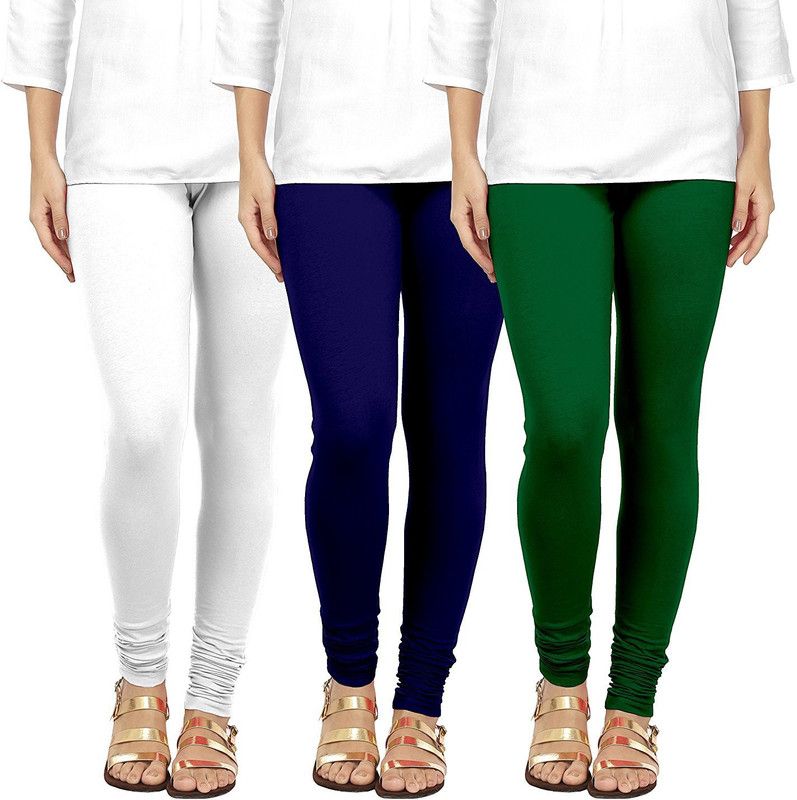 iShop Churidar Ethnic Wear Legging  (Dark Green, White, Blue, Solid)