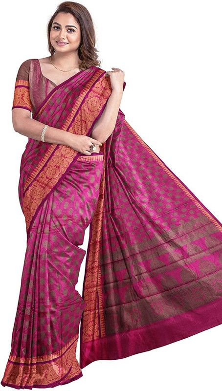 Woven Handloom Handloom Silk Blend Saree  (Purple)