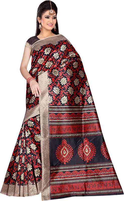 Woven Bollywood Art Silk Saree  (Black, Red)