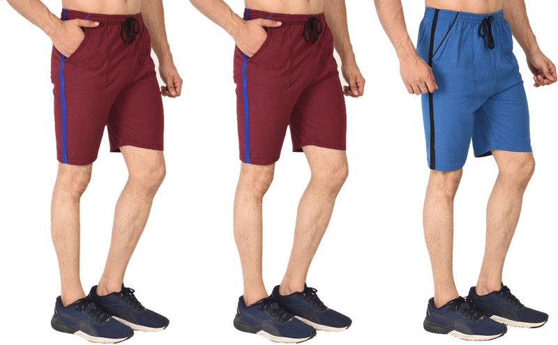 Pack of 3 Solid Men Red, Blue Casual Shorts