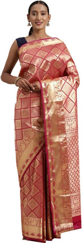 Woven Kanjivaram Art Silk Saree  (Purple)