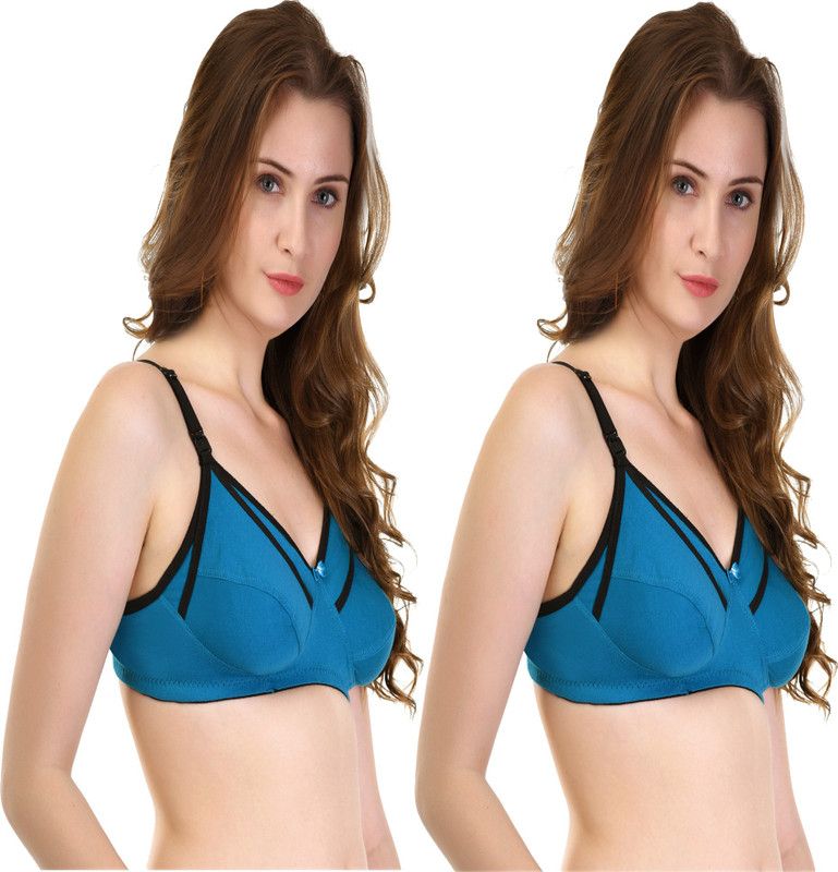 Pack of 2 Women Maternity/Nursing Non Padded Bra  (Green)
