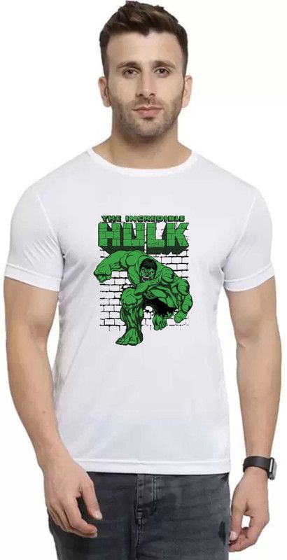 108 S Men Graphic Print Round Neck Polyester White T-Shirt